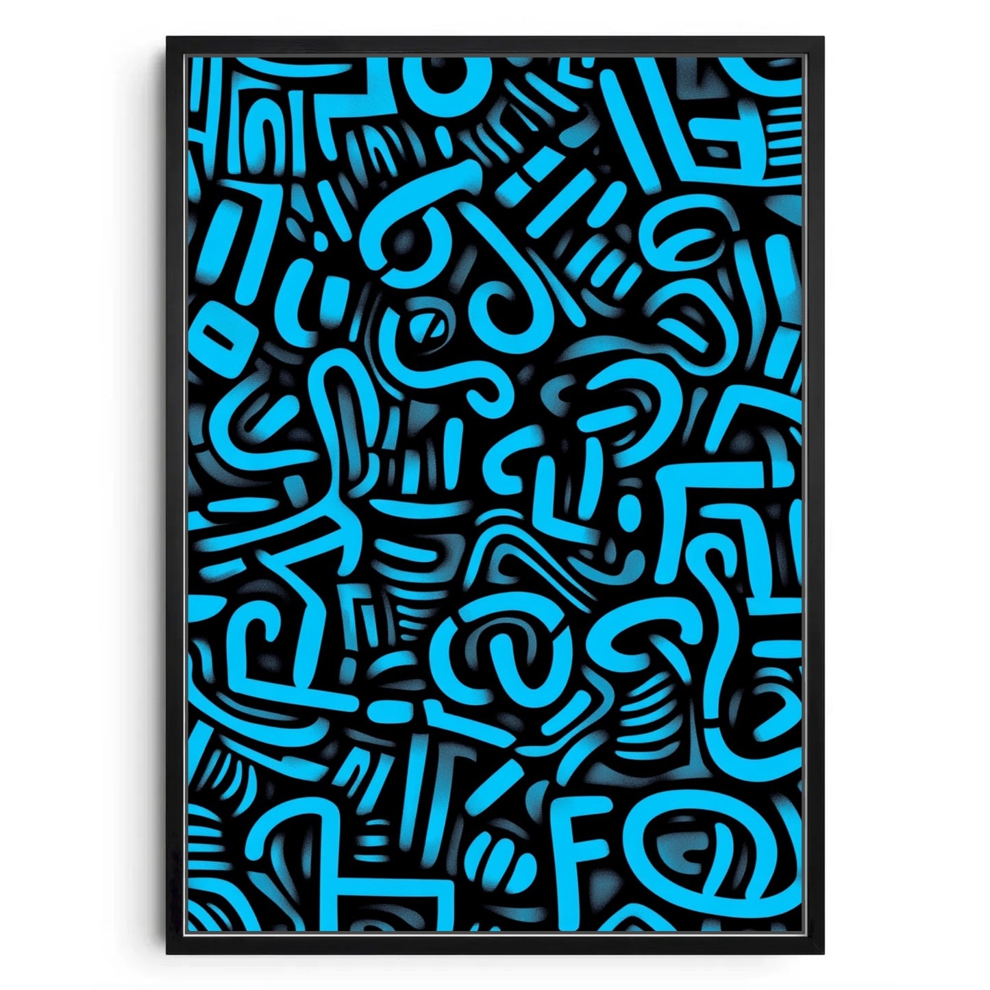 Neon Flow – Abstract Blue & Black Digital Art Print
