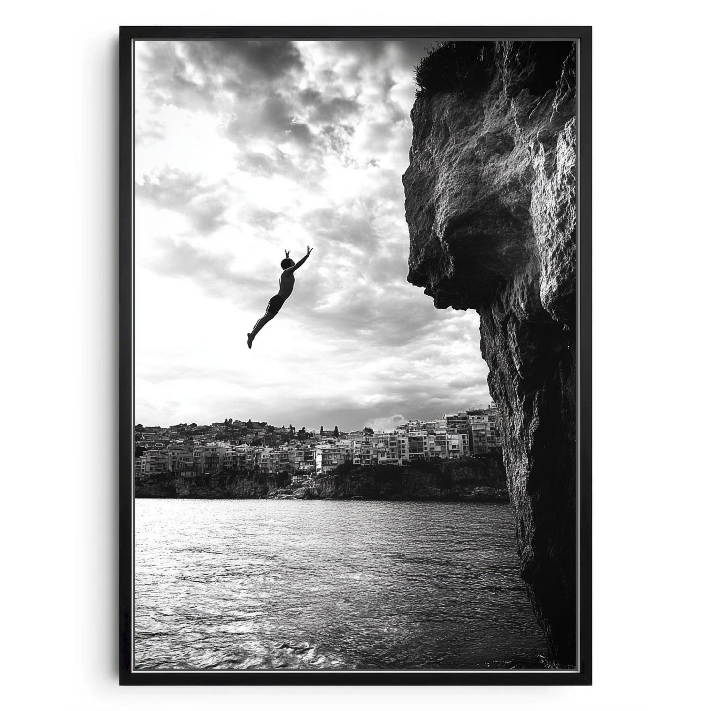 Leap of Faith – Dramatic Black & White Cliff Diving Photography