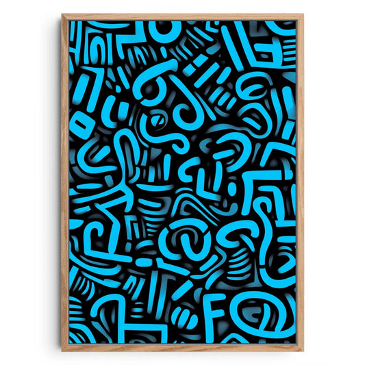 Neon Flow – Abstract Blue & Black Digital Art Print