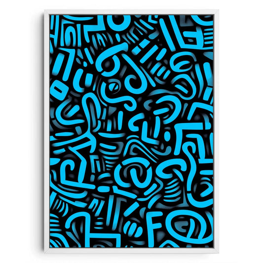 Neon Flow – Abstract Blue & Black Digital Art Print