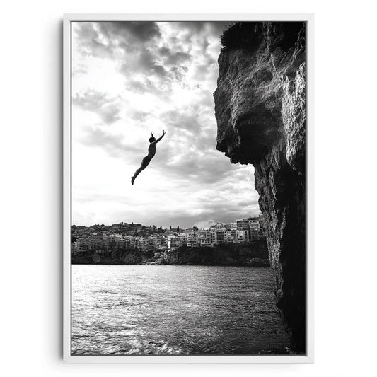 Leap of Faith – Dramatic Black & White Cliff Diving Photography