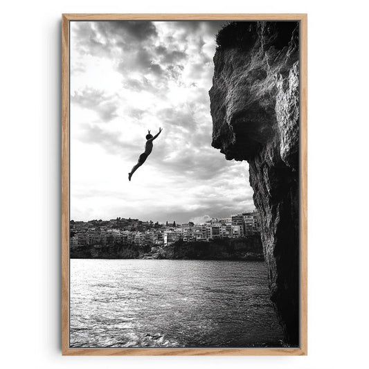 Leap of Faith – Dramatic Black & White Cliff Diving Photography